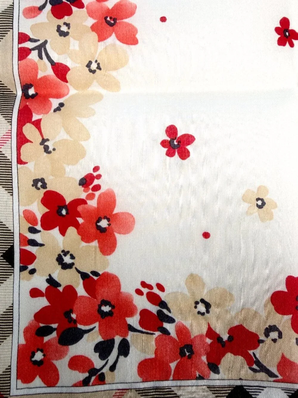 NWT Burberry Floral Check Cotton Scarf 20